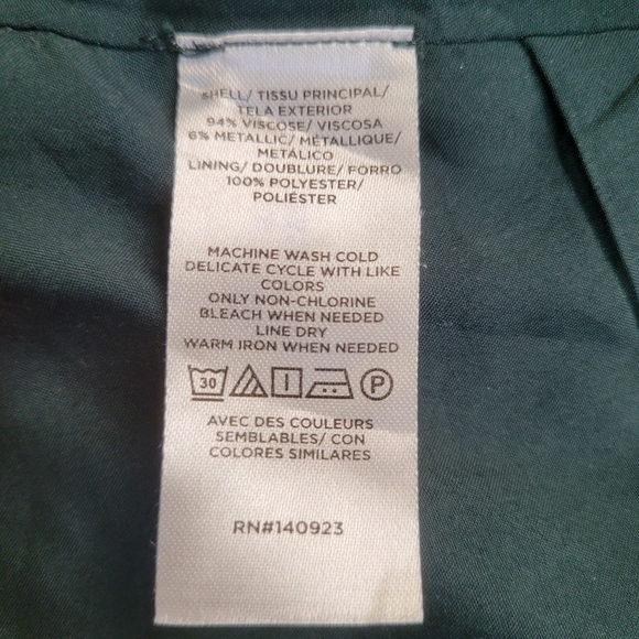 LOFT metallic foil pattern emerald green silver festive party dress puff sleeve - Picture 11 of 15